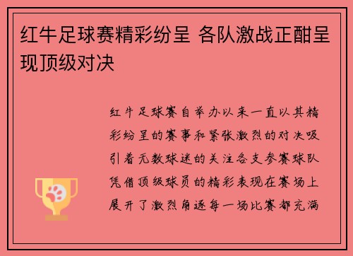 红牛足球赛精彩纷呈 各队激战正酣呈现顶级对决