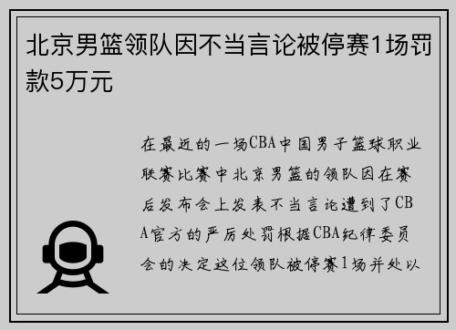 北京男篮领队因不当言论被停赛1场罚款5万元