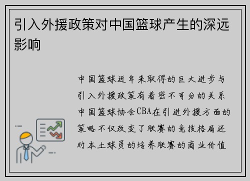 引入外援政策对中国篮球产生的深远影响