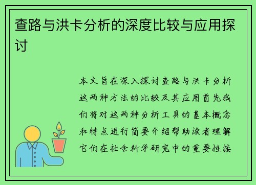 查路与洪卡分析的深度比较与应用探讨