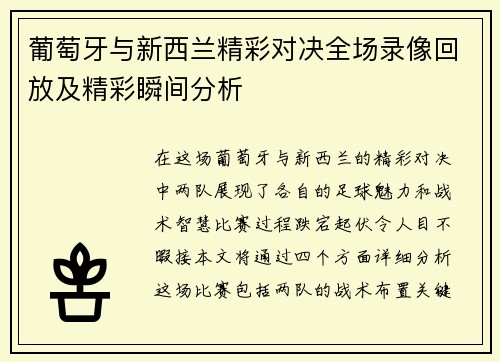 葡萄牙与新西兰精彩对决全场录像回放及精彩瞬间分析