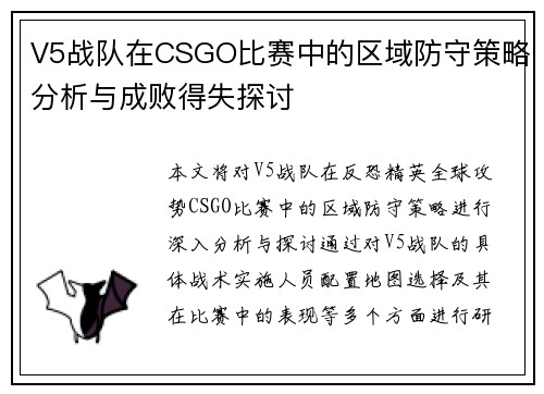 V5战队在CSGO比赛中的区域防守策略分析与成败得失探讨